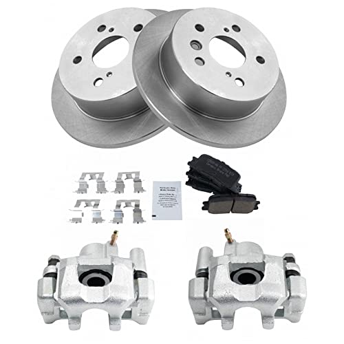 Image of TRQ Rear Brake Pad and Rotor Set Ceramic Solid Rotors Calipers