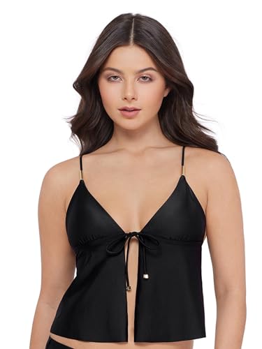 Steve Madden Womens Tie Front Crop Swim Tankini Top, Shine Bright Raven, X-Large