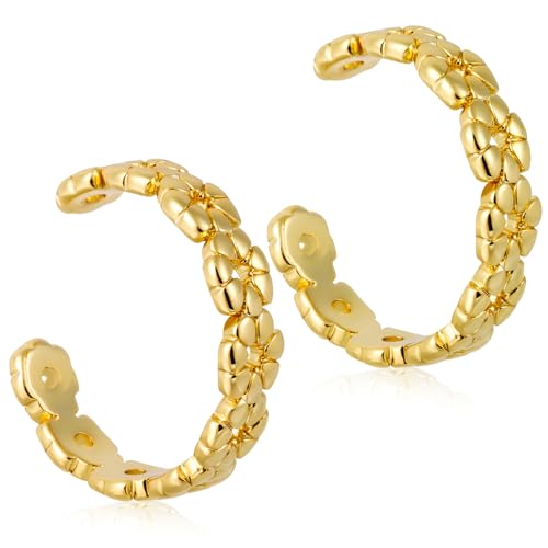 Mikovivi 2pcs Gold Toe Rings, Flower Style Copper Adjustable Open Band Toe Rings Non Tarnish Elegant Summer Beach Foot Jewelry for Women Outfit Decoration