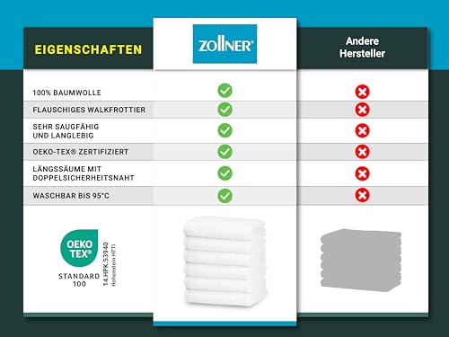 ZOLLNER 6er Set Premium Handtücher in 50x70 cm - extrem saugstarke und weiche Badhandtücher in weiß - hochwertiger Saum - waschbar bis 95°C - Baumwolle - Hotelqualität - Oeko Tex® Zertifiziert