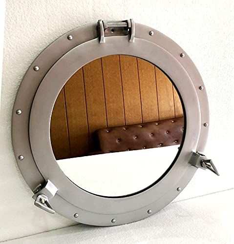 NauticaCollectical Marine Nautical Store Vintage Style 17 Porthole Round Coastal Wall Hanging Silver Powder Coated Mirror Porthole Home Decorative