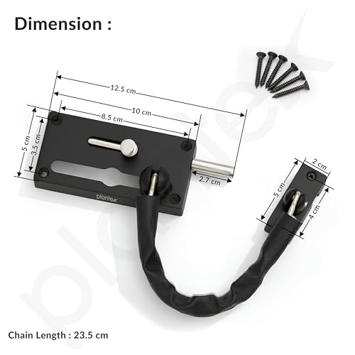 Image of Plantex Door Chain with Baby Latch /Door Chain Lock for Main Door /Latch Lock for Door /Heavy Duty Door Safety Guard Lock for Home, Hotel & Office Security - Pack of 1 (DTK-294-Black)