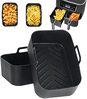 BYKITCHEN Reusable Air Fryer Liners, Silicone Liners for Ninja Dual Basket, Air Fryer Accessories for Ninja Foodi AF300UK/Salter/Instant Vortex Dual Zone Air Fryer (Black)
