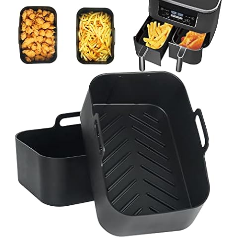 BYKITCHEN Reusable Air Fryer Liners, Silicone Liners for Ninja Dual Basket, Air Fryer Accessories for Ninja Foodi AF300UK/Salter/Instant Vortex Dual Zone Air fryer (Black) Cover