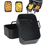 BYKITCHEN Thick Air Fryer Liners, Silicone Liners for Ninja Dual Basket, Air Fryer Accessories for Ninja Foodi AF300UK/Salter/Instant Vortex Dual Zone Air Fryer (Black)