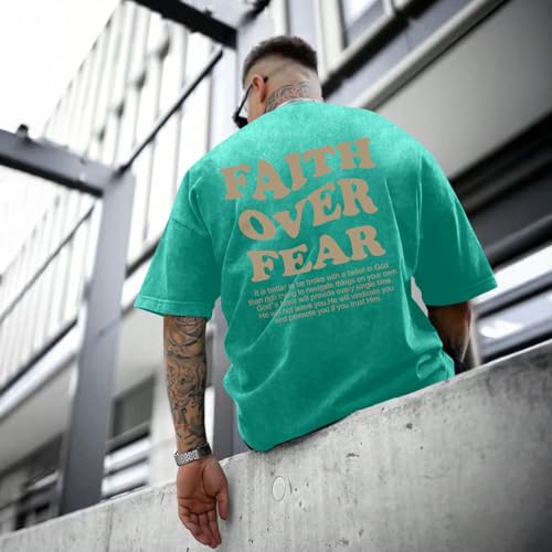 Image of Christian Shirts for Men Faith Over Fear Oversized Shirt Acid Wash Tshirt Graphic Religious T Shirt Bible Verse Tees