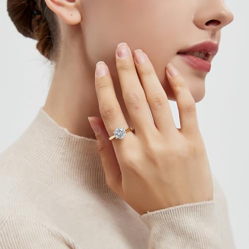 Aurora & Fiori Engagement Ring for Women, Women's CZ Round Solitaire Ring with 18K Yellow/White Gold Plated, Engagement Wedding Band Jewelry for Women 1/2/3/4CT4