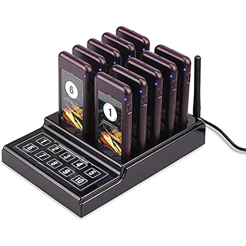 Wireless Calling Pager System, Elikliv Restaurant Pager Guest Paging System 10 Receiver with Vibration/Bee Cue for Restaurant, Hospital, Coffee, Shop, Church, Clinic Cover