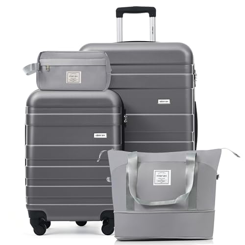 Image of 4-Piece Luggage Set, Suitcase with TSA Lock Travel Duffel Bag Wet-Dry Toiletry Bag, Grey