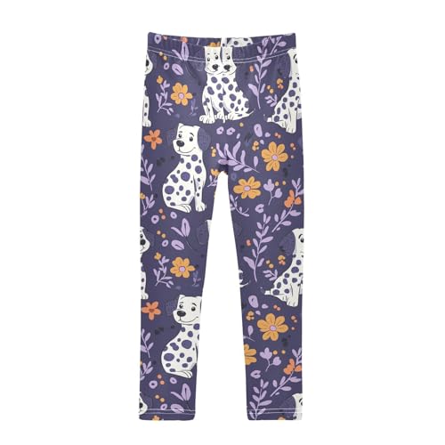 Wusikd Cute Dalmatian Dog Girls' Leggings Toddler Doodles Flowers Kids Yoga Pants Dance Active Tights 4T