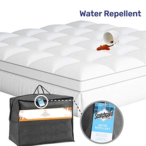 Mattress Topper - Pillow Top Construction with Down Alternative Fill, Cooling Mattress Pad Protector - Deep Pocket (Pure White, Twin) - Thumbnail 3