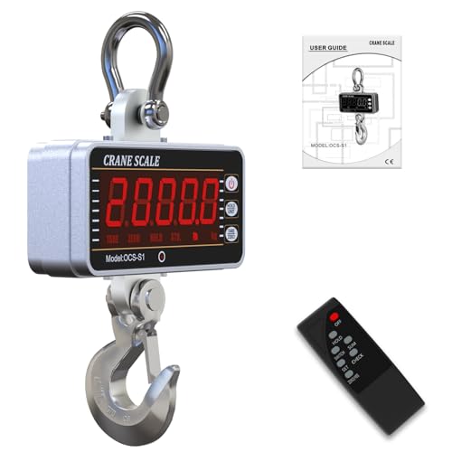 YATOINTO 1000kg/2000lb Digital Crane Scale - Heavy-Duty Industrial Hanging Scale With Remote Control, Smart Type LED Display, CE Certified Electronic Weighing (Silver)