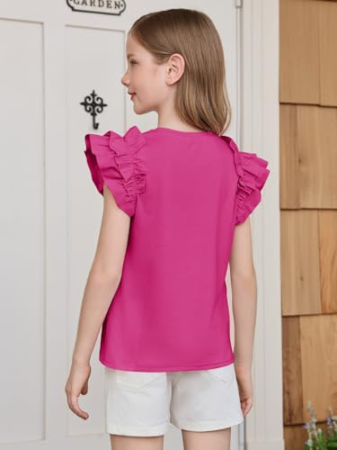 Image of Haloumoning Girls T Shirts Double Layer Ruffle Short Sleeve Kids Summer Crewneck Tunic Tee Tops 5-14 Years