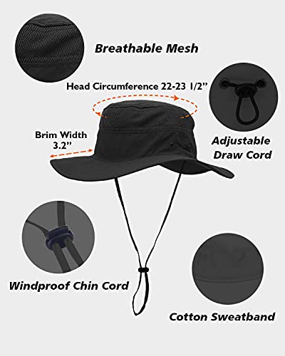 Duakrs Unisex Wide Brim Sun Hat,Outdoor UPF 50+ Waterproof Boonie Hat Summer UV Protection Sun Caps Black