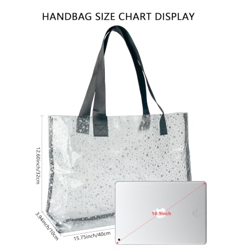 Image of Clear Large Tote Bag - Versatile, Waterproof, Stain Resistant, Transparent Shoulder Tote Bag for Work
