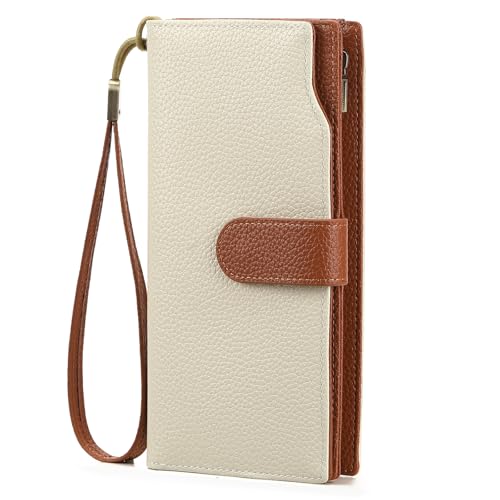 GAEKEAO Womens Wallets Large Capacity Leather Card Holder RFID Blocking Wristlet Clutch Long Travel Ladies Purse