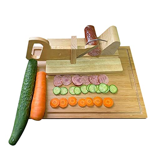 Wooden Sausage Guillotine, Stainless Steel Hot Dog Cutting Tools, Kitchen Utensil with Safety Lock Peg, for Slicing Pepperoni Dried Meat, Vegetable and Fruit
