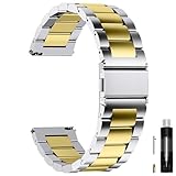 Fullmosa Correa de reloj de repuesto de acero inoxidable de liberación rápida para hombres y mujeres, correa de reloj de cadena de metal de 16 mm, 18 mm, 19 mm, 20 mm, 22 mm, 24 mm, plata + oro, 22 mm