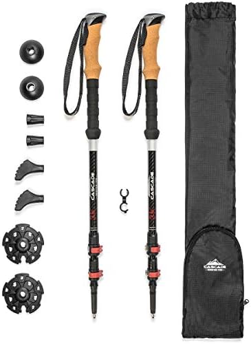 Cascade Mountain Tech Trekking Poles - 3K Carbon Fiber Walking or Hiking Sticks with Quick Adjustable Locks (Set of 2) , Black