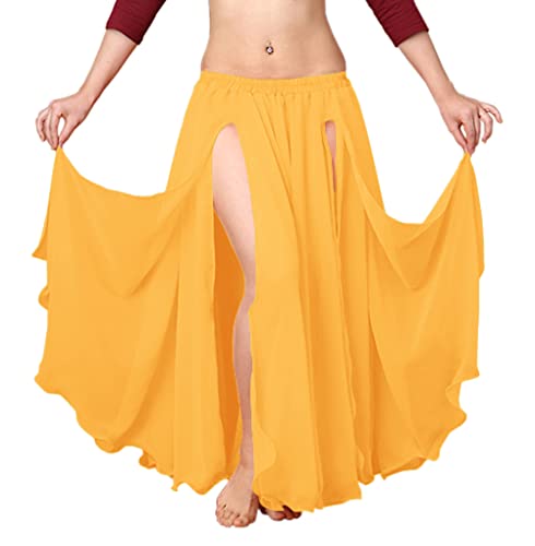 Indian Trendy Chiffon Double Layer 2 Front Slit Skirt Belly Dance Tribal Panel Jupe Split Rock
