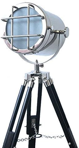 Lámpara de pie moderna con enfoque retro, reflector, decoración artística, trípode, acabado cromadoplataníquel y trípode negro