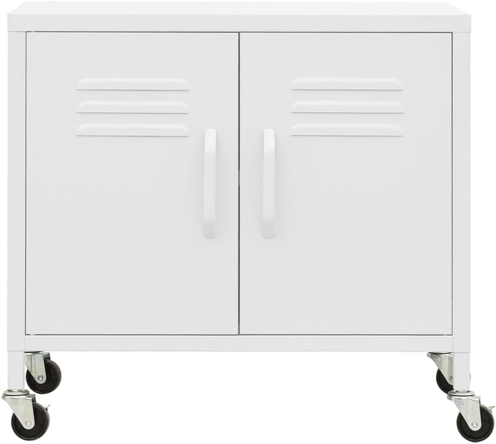 White Steel Storage Cabinet with Lockable Wheels, Medium Size 13.8 x 23.6 x 22 in, Adjustable Shelves, Indoor Home and Office Storage Locker for Organized Spaces