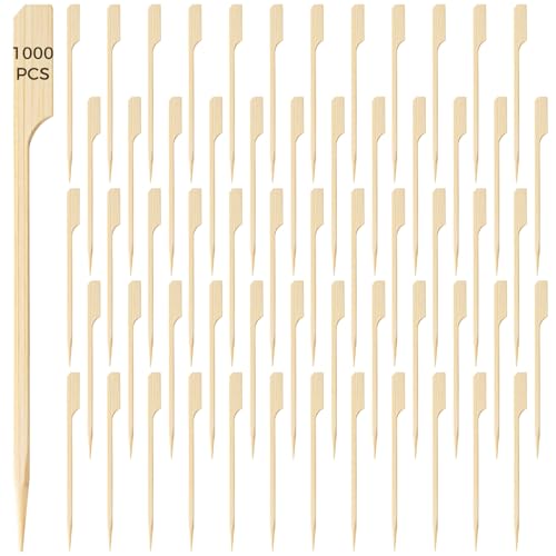 1000 Pack 3.5-Inch Wood BBQ Skewers, Flat Sticks with Sharp Tips for Quick Piercing and Stable Hold