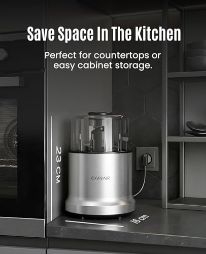 Image of Ownair Chopper Electric for Kitchen - 800W Pure Electric Copper Motor, 300ml Vegetable Chopper with Stainless Steel Blades, Safety Lock, Transparent Lid - Compact Kitchen Food Processor (silver)