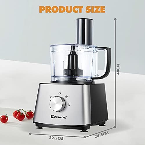 COSVALVE Food Processor 9-in-1 Multifunctional Food Mixer Blender Chopper Grater Slicing Citrus Juicer Knead Dough Emulsifier Dry Grinding 2 Speeds & Pulse Function Silver