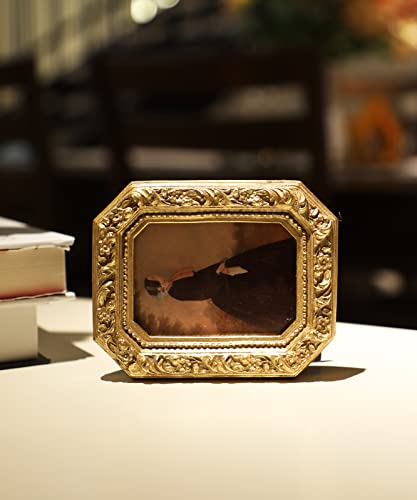 Yulink 2.5X3.5 Small Vintage Picture Frame, Mini Antique Ornate Gold Photo Frame, Tiny Retro Octagon Frame, For Tabletop And Wall Display, Old Fashioned Photo Gallery Art Decor #TOP2