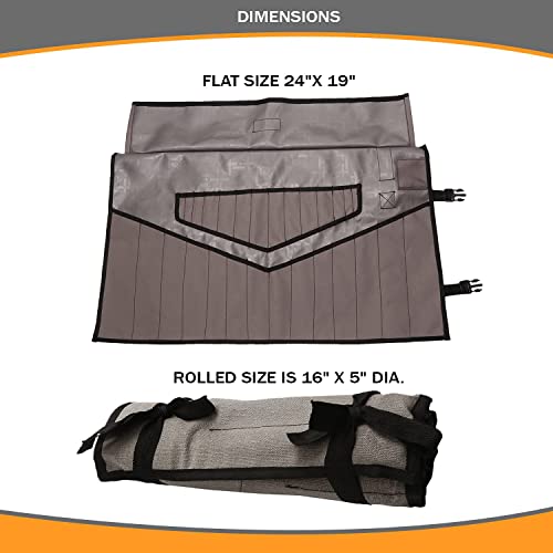 Bull Tools 28 Pockets | Hand Crafted | Heavy Weight Water Proof | 18 Oz. Ballistic Polyester Oxford Canvas | Garage Ready | Metric & Sae | Wrenches And Tools Bag Organizer Roll Up Pouch | Grey | #TOP5