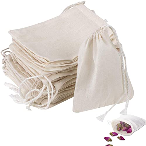 50pcs Petits Sachet Coton Sacs en Lin, 6 x 8 cm Sacs en Tissu avec Cordon de Serrage, Sac Toile de Jute Réutilisable, Petit Sac Cadeau Avec Cordon de Serrage...