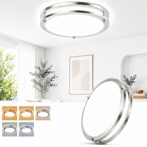 Image of 13Inch 36W (450W Equiv) Dimmable LED Ceiling Lights, 1-Pack 3600lm Bright Modern Flush Mount Light Fixtures, 2700K-6500K Adjustable Ceiling Lamps for Bedroom Hallway Kitchen Lighting, Brushed Nickel