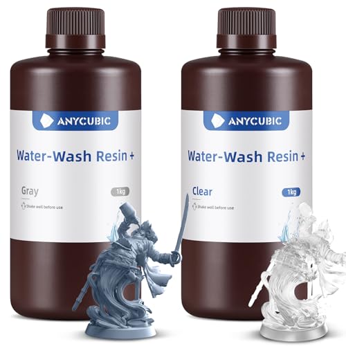 ANYCUBIC Water-Wash Resin 2.0, Żywica do Drukarek 3D, nie wymaga dodatkowego alkoholu i łatwa w czyszczeniu, o słabym zapachu, do drukarek 3D z żywicą LCD, Szary+Przezroczysty, 2000g
