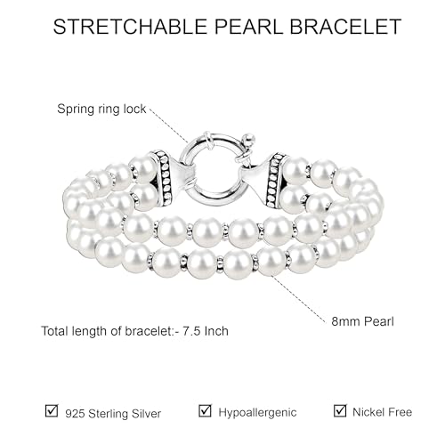 LeCalla Pearl Bracelets for Women in 925 Sterling Silver & 14K Gold-Plated Silver | Adjustable Pearl Bolo Bracelets | Handmade Sliding Chain Beaded Bracelet Jewelry Gifts for all Occasions3