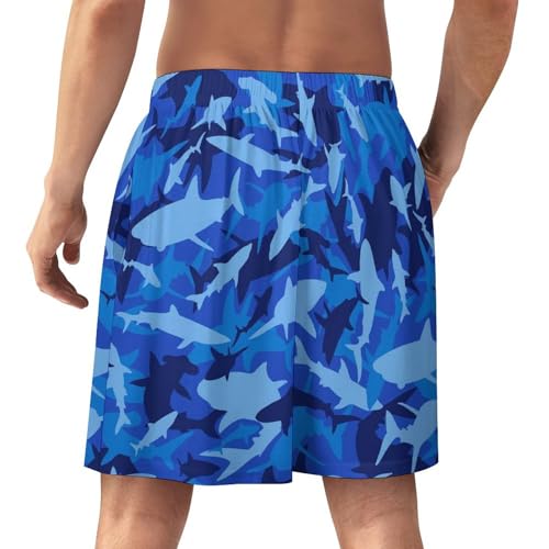 Blue Camouflage Shark Men's Satin Pajama Boxer Shorts Silk Feeling Lounge Sleep Underwear3