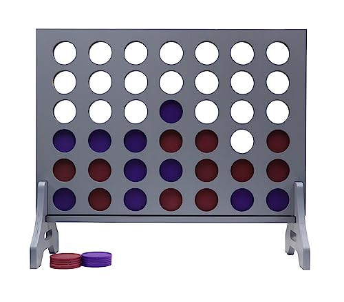 Image of Giant 4 in a Row Game for Family & Adults - Tailgating Pros Jumbo Grey Wooden Four in a Row Indoor & Outdoor Yard Game for Family Party Fun, Portable Activities for Patio, Backyard, and Camping
