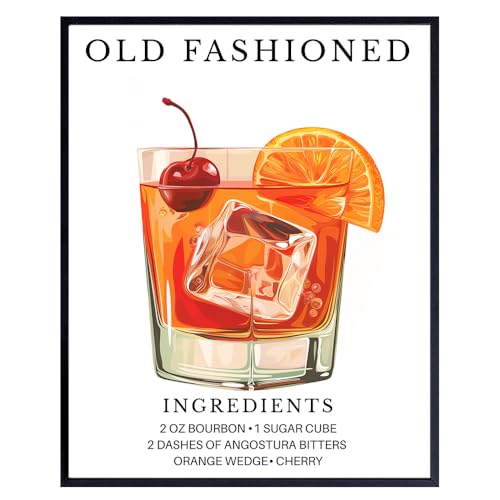 Old Fashioned Cocktail Bar Decor - Kitchen Wall Decor for Men - Vintage Cocktail party Decorations - Modern Dining room Art - Man cave Photo - Pub Wall Art - Restaurant Print - Bartender Drink Artwork