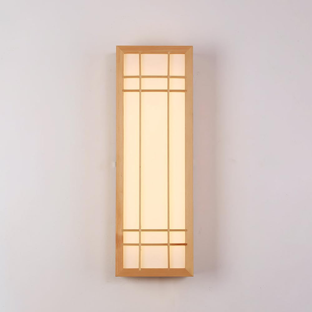 Mjsdjof Wooden Rectangular Wall Lamp, Retro Log Wall Light with Acrylic Lampshade, Japanese Living Room Wall Sconce, Interior Decorative Lighting Wall
