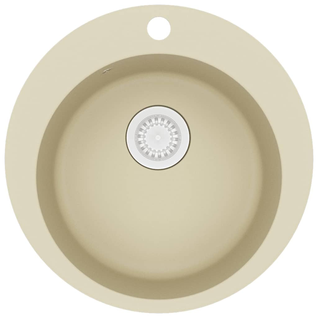 vidaXL Granite Kitchen Sink Single Basin Round Overmount Utility Reversible Basket Strainer Plumbing Basin Wash Bowl Beige