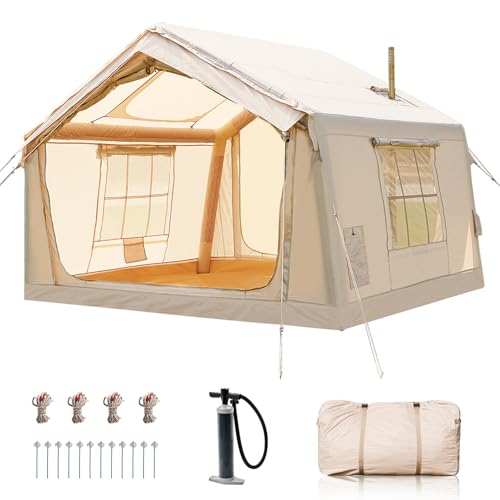 Ytaoeo Inflatable Tent Outdoor camping tent for 4-6 people with chimney opening Inflatable camping tent made of waterproof Oxford fabric Air glamping tents for 4 seasons campings (6 Person)