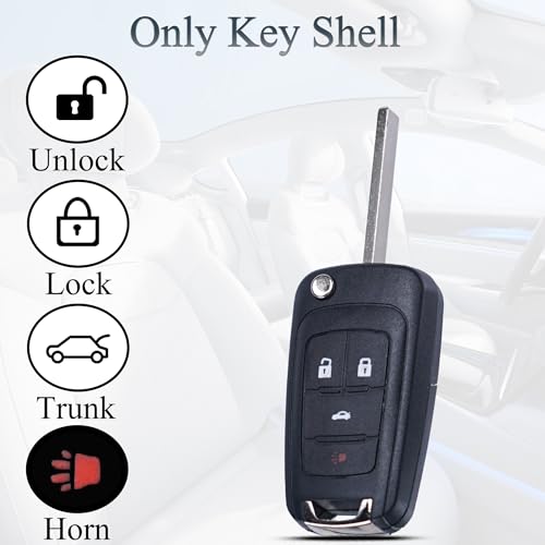 SUPALAND Folding Flip Key Fob Shell Case fits for Chevy Cruze Malibu Camaro Equinox Equinox Sonic GMC Terrain Buick 2010 2011 2012 2013 2014 2015 2016 Keyless Entry Key Fob Cover 4 Button Keychain by SUPALAND - Image 5