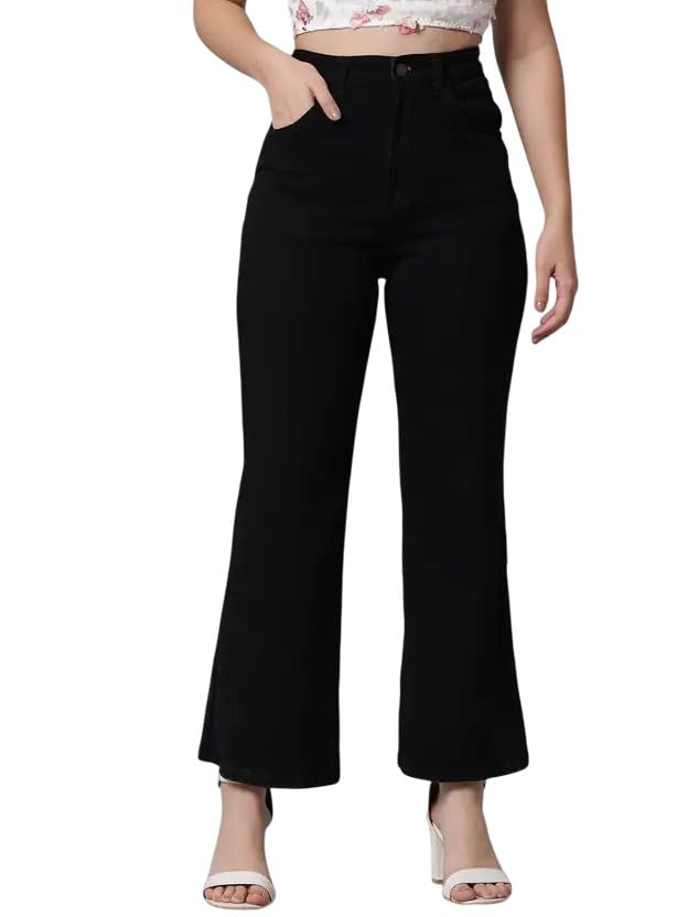 Image of KOTTY Women's Solid|Fit and Flared Fitting|Ankle Leg Style|High Rise|Stechable|Casual Jeans