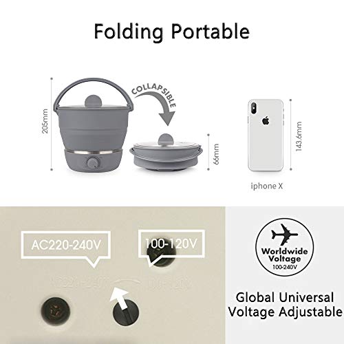 Drizzle Foldable Electric Cooker Travel Hot Pot - Dual Voltage 100V-240V Hot Pot Cooking - Food Grade Silicone Cookerware Boiling Water Steamer - Camping Office Hotel Noodle Porridge Soup Drom - Image 2