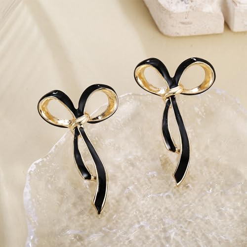 Gold/Black Bow Drop Earrings for Women Ribbon Earrings Bowknot Earrings4