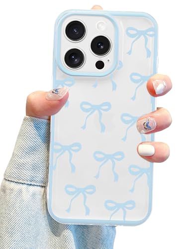 Coque iPhone 16 Pro avec ruban bleu, idée cadeau esthétique pour fille