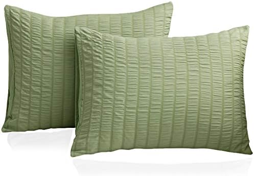 Soft Pillow Cases Set of 2, Seersucker Pillowcase Wrinkle, Fade, Stain Resistant, 100% Brushed Microfiber, King Size 20x40 Inches Pillow Covers with Envelope Closure, Green Bean