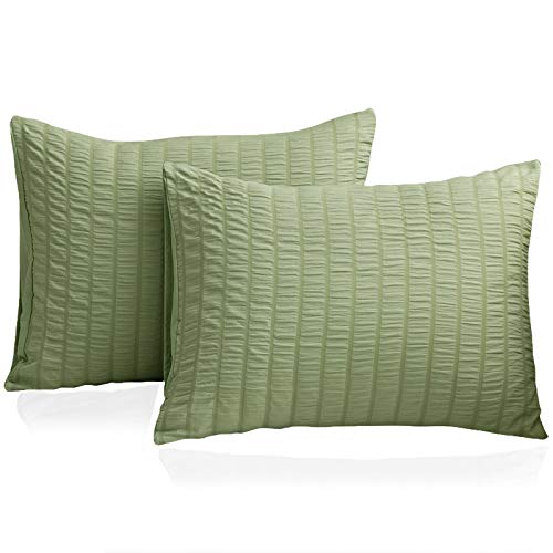 Soft Pillow Cases Set Of 2, Seersucker Pillowcase Wrinkle, Fade, Stain Resistant, 100% Brushed Microfiber, King Size 20X40 Inches Pillow Covers With Envelope Closure, Green Bean #TOP3