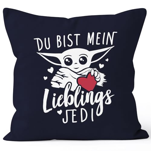 MoonWorks Kissenbezug mit Spruch Du bist Mein Lieblingsjedi Herz Geschenk Freundin Freund Lieblingskollegin Navy 40cm x 40cm