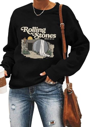 Ykomow Happy Easter Sweatshirt Women Long Sleeve Cute Bunny Rabbit Graphic Tees Pullover (L, 6-Black)